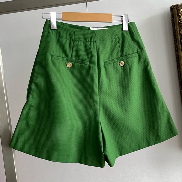Acne Studios Green Merlo Pique Cotton High-Waisted Flared Shorts - Picture 2 of 4